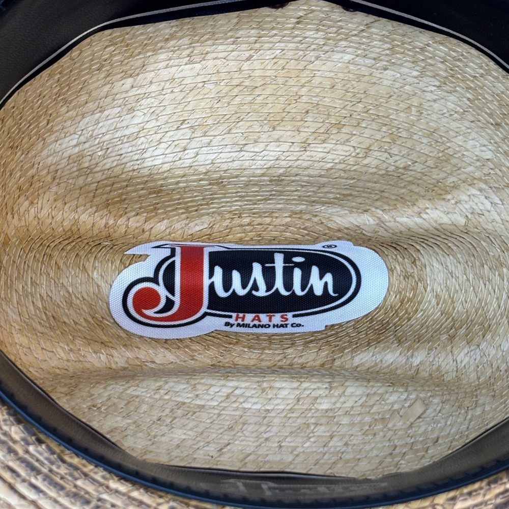 Justin Large Natural Straw Hat with Brown Leather Accent - Picture 2 of 10
